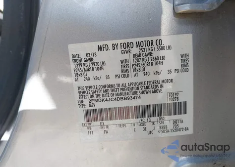 2013 Ford Edge Sel из США, поврежденный, VIN 2FMDK4JC4DBB93474